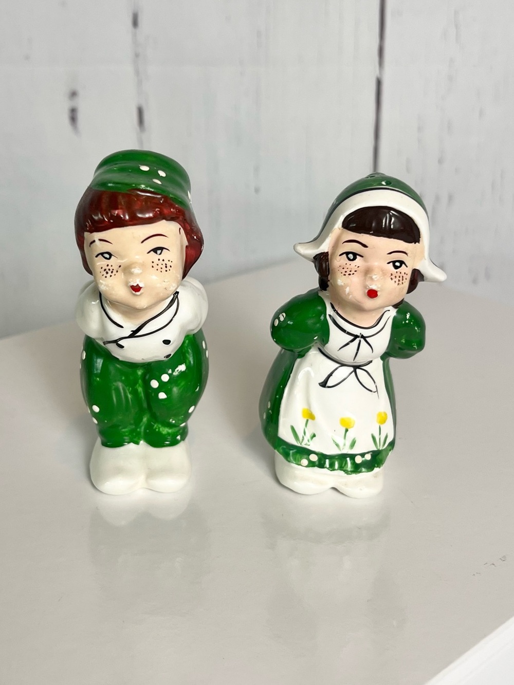 Vintage Wales Japan Kissing Dutch Boy & Girl Salt & Pepper Shakers - MCM Kitschy